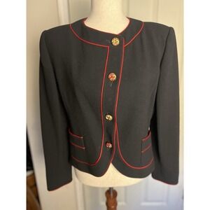 Vintage Ungaro Parallels Paris Made In Italy Women's Coat/blazer Black‎ Red Trim